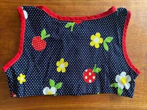 Vintage Baby Girl Crop Top Blue Polka Dot Floral Strawberry Print